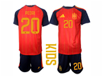 Spain 2026 Youth Home Red Soccer Jersey with #20 Pedri Printing